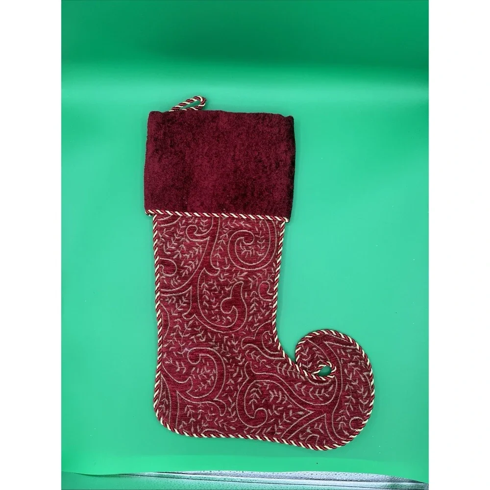 New no‎ tags burgundy red velvet, Satin Christmas Stocking Tapestry Elf Boot